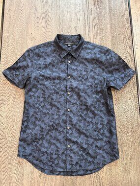 John Varvatos Star USA Navy Blue Camo Jacquard Short Sleeve Button Down M Medium